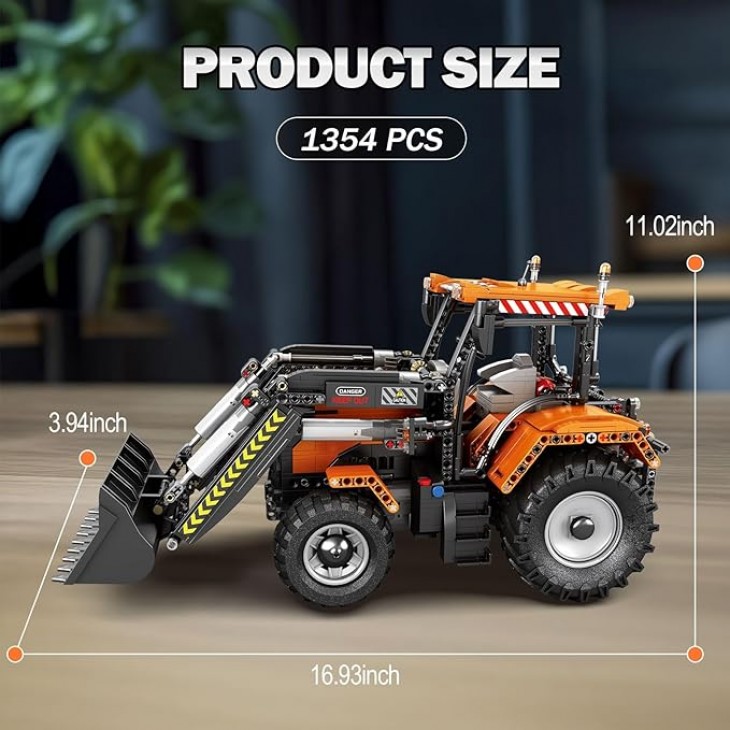 Set construcție tractor tehnic Reobrix Technik RC, tractor de încărcare telecomandat, model STEM pentru adolescenți 14+, 22024