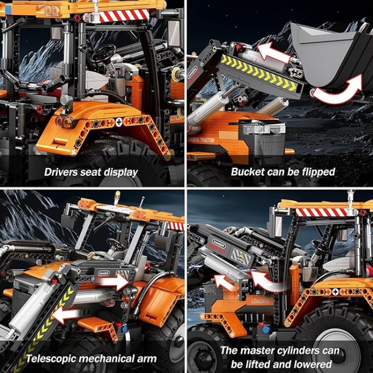 Set construcție tractor tehnic Reobrix Technik RC, tractor de încărcare telecomandat, model STEM pentru adolescenți 14+, 22024
