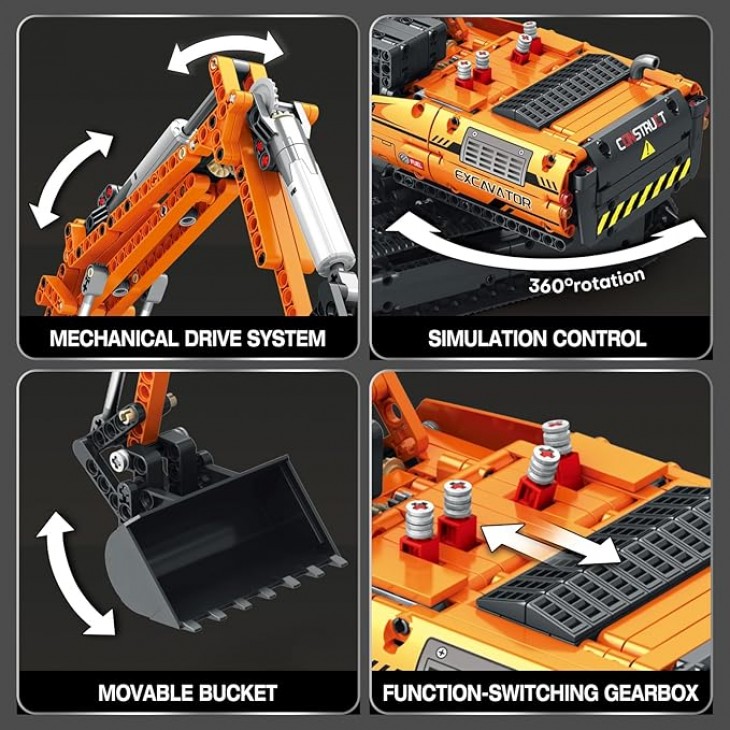 Set construcție excavator Reobrix RC, vehicul de construcții telecomandat cu control prin aplicație, 1106 piese, 22003, 14+