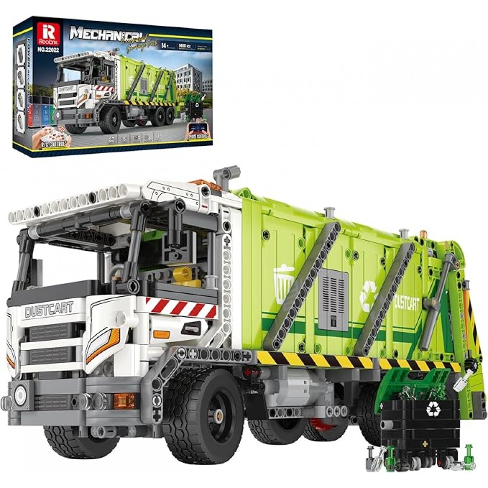 Set construcție camion de gunoi tehnic Reobrix RC, vehicul de salubritate cu sistem de compactare, 22022, 14+