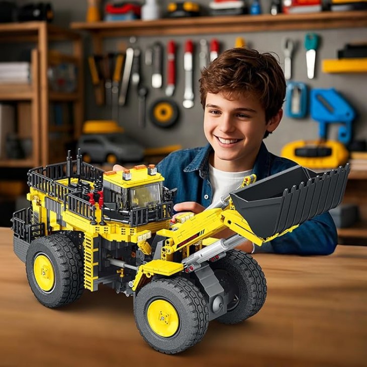 Set construcție incarcator frontal cu tracțiune 4x4, Reobrix 22009, vehicul de construcții telecomandat, 1876 piese, 14+