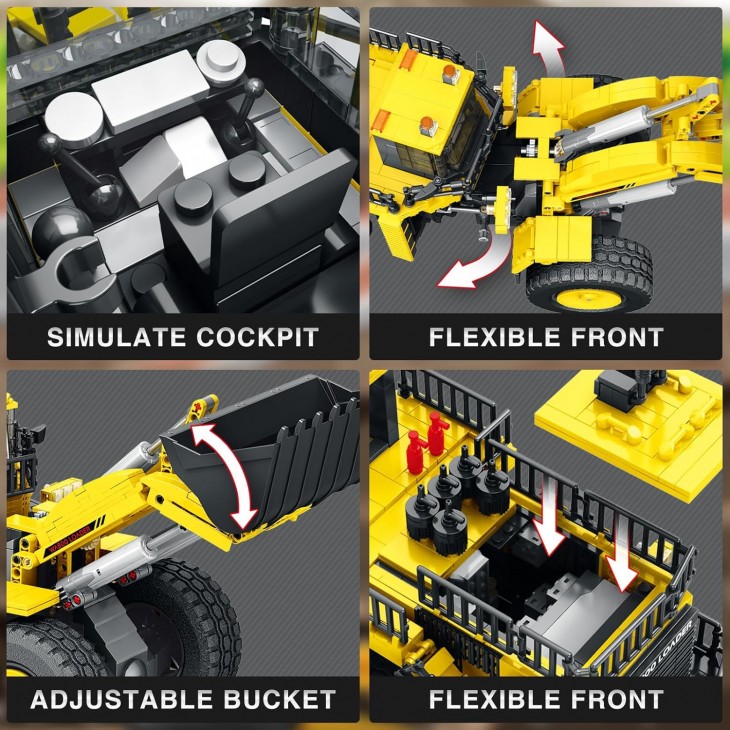 Set construcție incarcator frontal cu tracțiune 4x4, Reobrix 22009, vehicul de construcții telecomandat, 1876 piese, 14+