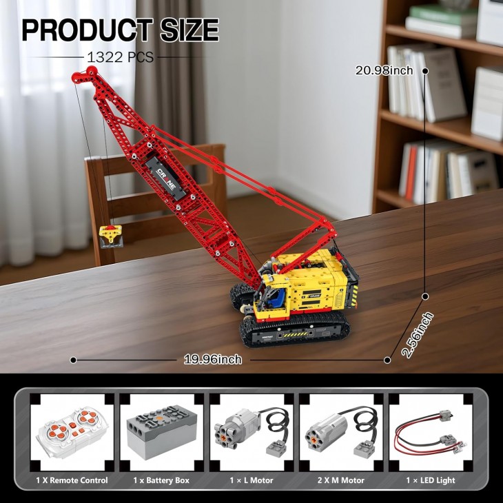 Set construcție macara pe șenile Reobrix RC, vehicul de construcții telecomandat, 1322 piese, 22006, 14+