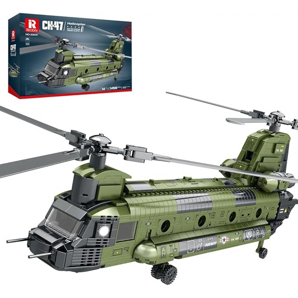Set construcție elicopter militar Reobrix CH-47 Chinook, model de colecție pentru expunere, 33031, 14+