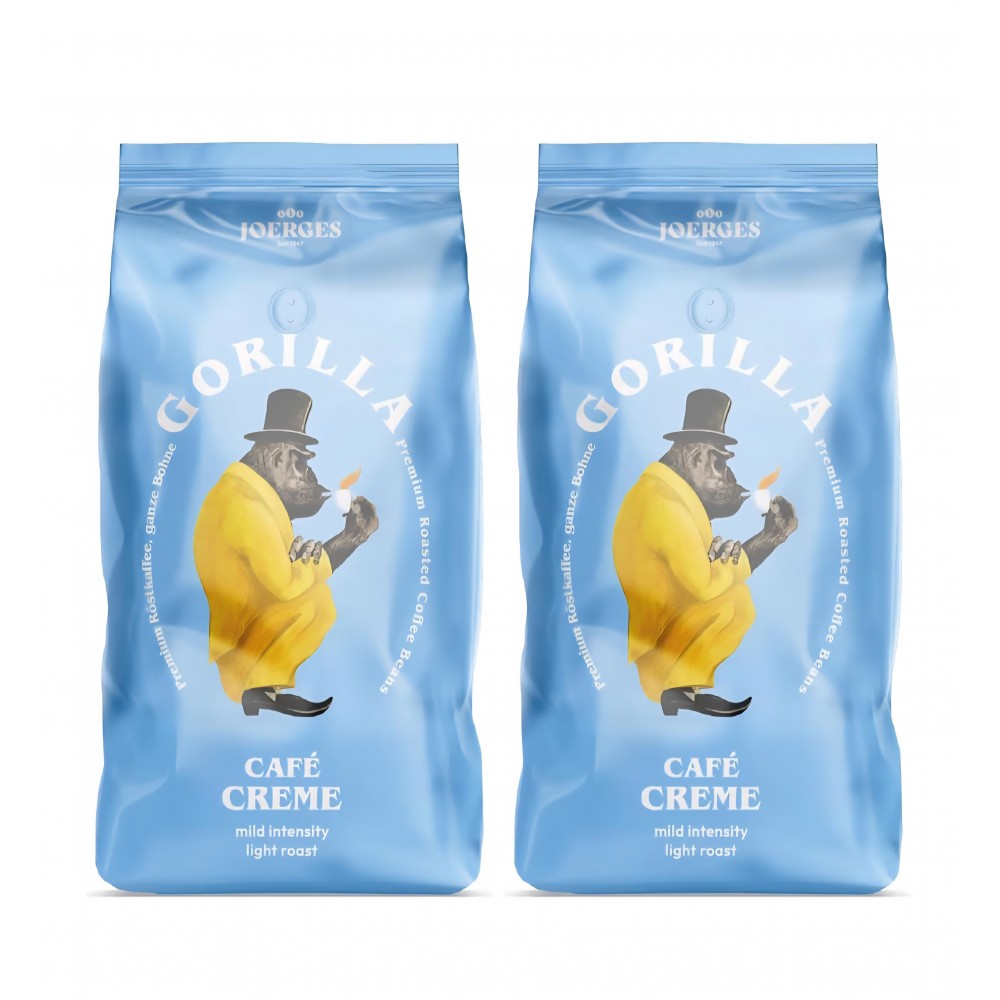 Cafea boabe Joerges Gorilla Café Cream, 2 x 1 kg, cremă fină, gust echilibrat, ideală pentru espresso și cafea lungă