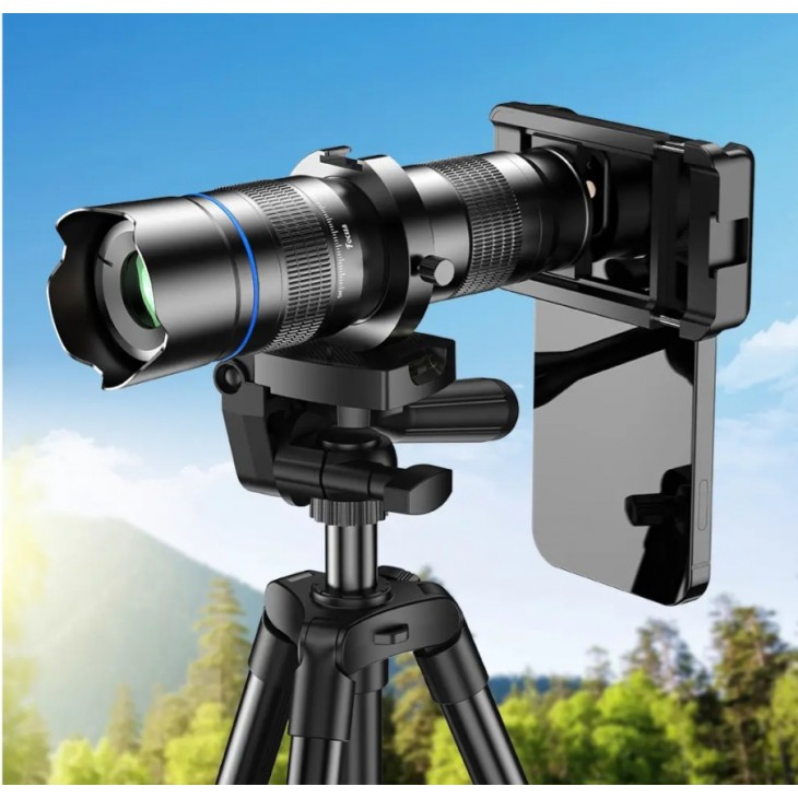 Set extins format din teleobiectiv zoom 40x, Apexel cu trepied profesiojal si clips prindere la Phone 15,14,13,12,11, Samsung Galaxy S23, Note, Huawei, Oppo