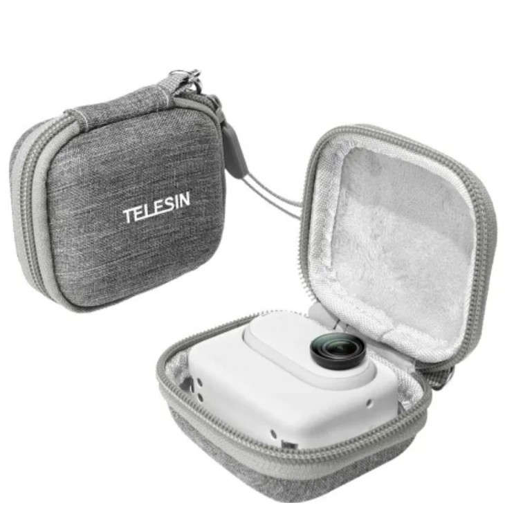 Geanta transport, TELESIN, compatibila camera Insta360 GO 3, GoPro Hero 12, GoPro Hero 13,rigida, gri