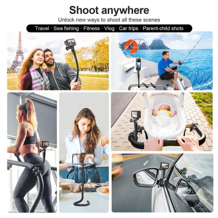 Suport flexibil, Telesin FM003, compatibil GoPro Hero 13,12,11,10,9, Insta 360, DJI Action