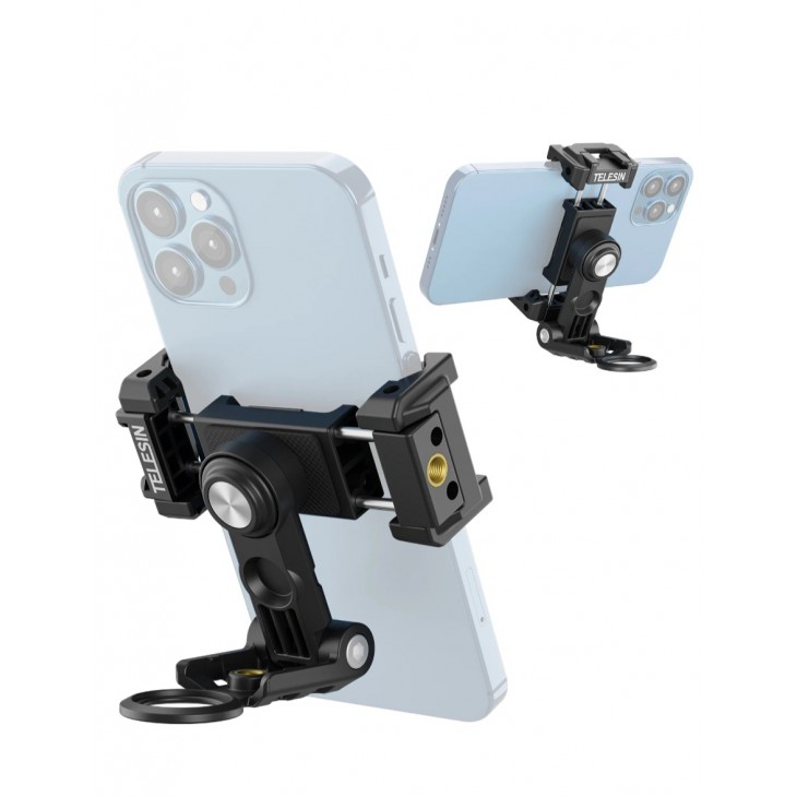 Suport multifunctional telefon mobil, TELESIN, compatibil iPhone, Samsung, Huawei, cold shoe, surub 1/4, negru