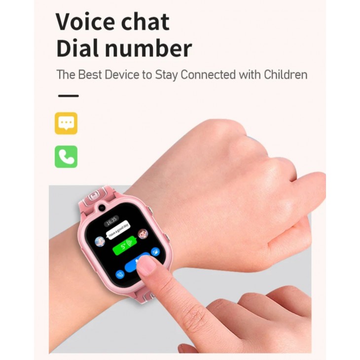 Ceas smartwatch copii, Valdus DF91, Nano SIM 4G, functie telefon, apel video, GPS+LBS, buton SOS, memorie 8GB, roz
