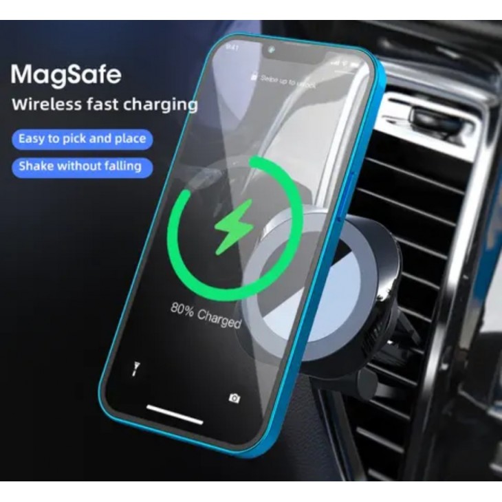 Incarcator auto rapid wireless IKATAK, magnetic, montare grila ventilatie, destinat iPhone 16, iPhone 15, iPhone 14, iPhone 13, putere 15W