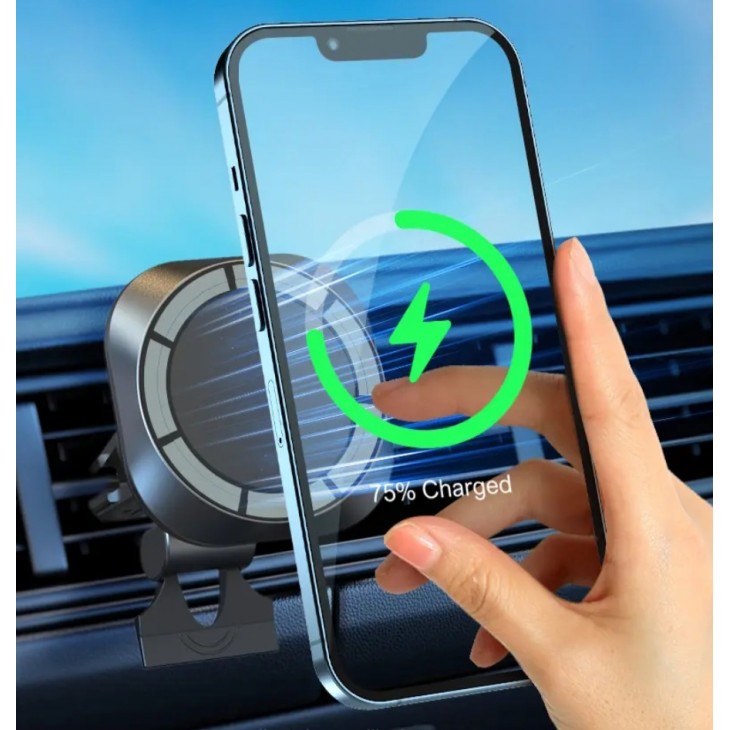 Incarcator auto rapid wireless IKATAK, magnetic, montare grila ventilatie, destinat iPhone 16, iPhone 15, iPhone 14, iPhone 13, putere 15W
