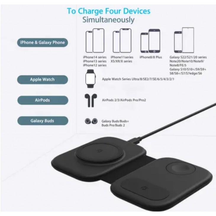 Incarcator wireless 3 in 1, IKATAK, compatibil iPhone 16,15,14,13,12, Apple Watch, Airpods, putere 3W/15W, pliabil