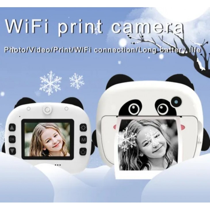 Camera foto-video digitala pentru copii, THD Pixels KX-03, comunicare Wifi, imprimanta termica, rezolutie 12 megapixeli, model Panda