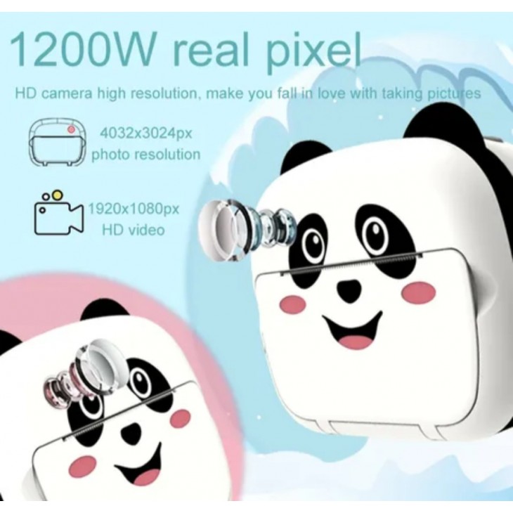 Camera foto-video digitala pentru copii, THD Pixels KX-03, comunicare Wifi, imprimanta termica, rezolutie 12 megapixeli, model Panda