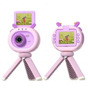 Camera foto digitala pentru copii, THD S2, rezolutie foto 12 megapixeli, video 1080p, ecran rabatabil selfie, buburuza roz
