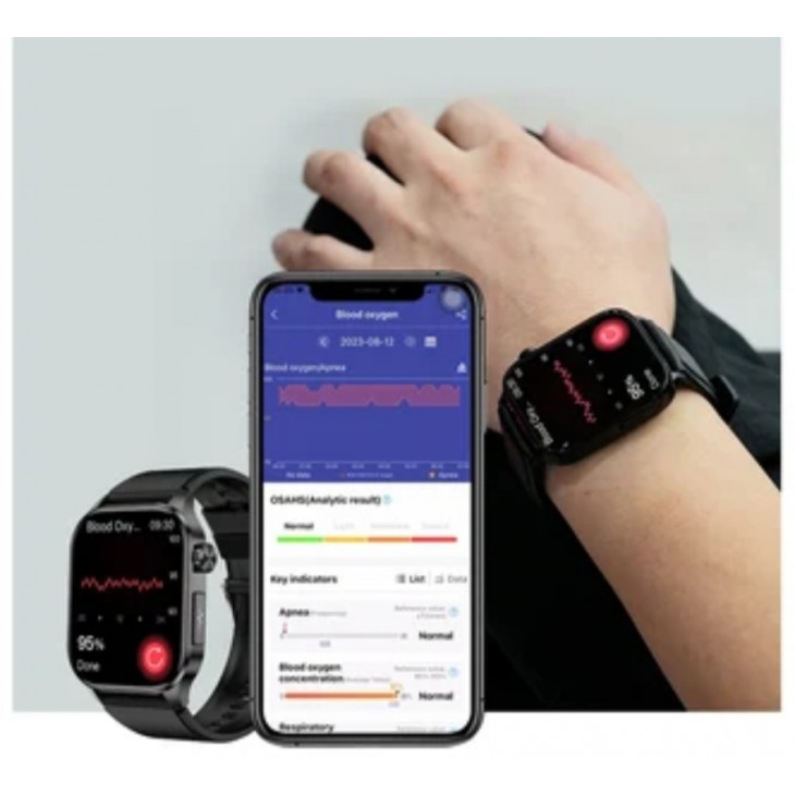 Ceas smartwatch, Valdus ET580, masurare glicemie, tensiune arteriala, EKG, nivel oxigen, termometru, monitorizare somn, IP68, Negru