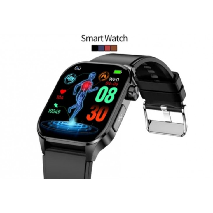Ceas smartwatch, Valdus ET580, masurare glicemie, tensiune arteriala, EKG, nivel oxigen, termometru, monitorizare somn, IP68, Negru