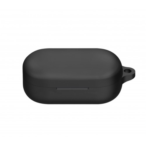 Husa din silicon, THD, compatibila cu castile wireless OnePlus Buds V, carabina inclusa, neagra