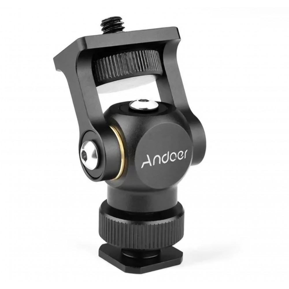 Adaptor 1/4 cu bila reglabila, Andoer, pentru monitor video si lumina LED, prindere cold shoe