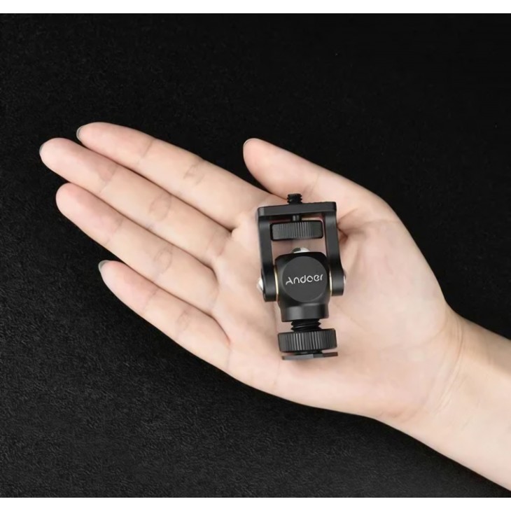 Adaptor 1/4 cu bila reglabila, Andoer, pentru monitor video si lumina LED, prindere cold shoe