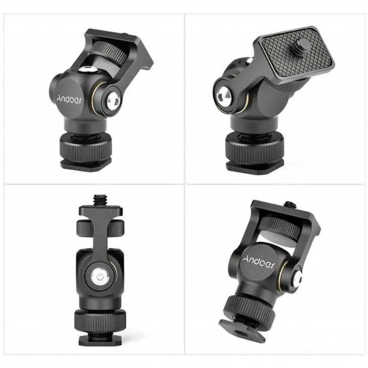 Adaptor 1/4 cu bila reglabila, Andoer, pentru monitor video si lumina LED, prindere cold shoe