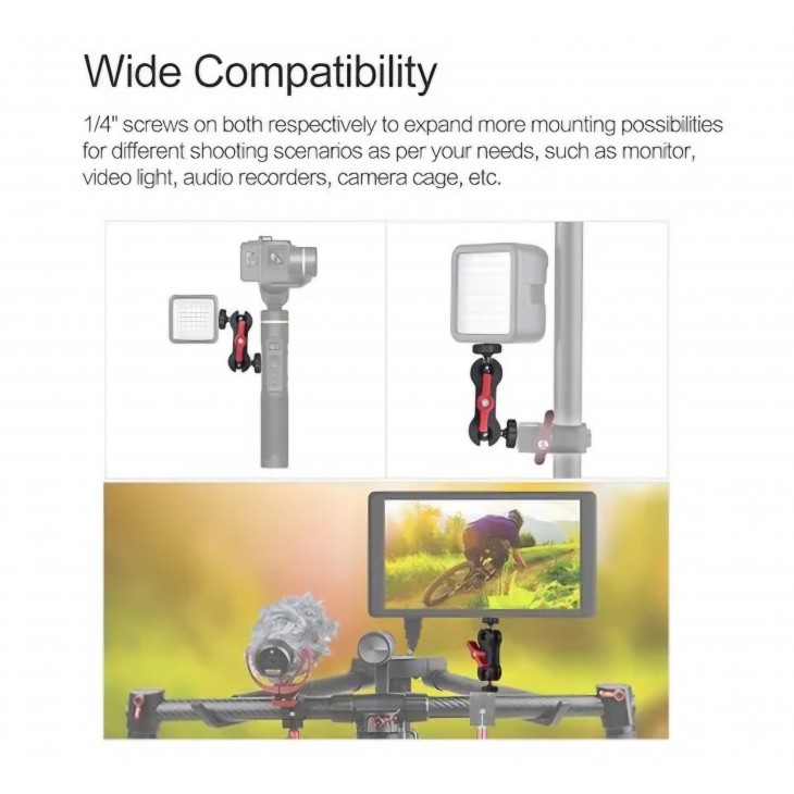 Brat dublu articulat, Andoer D5512, prindere 1/4, compatibila monitoare, lumina LED