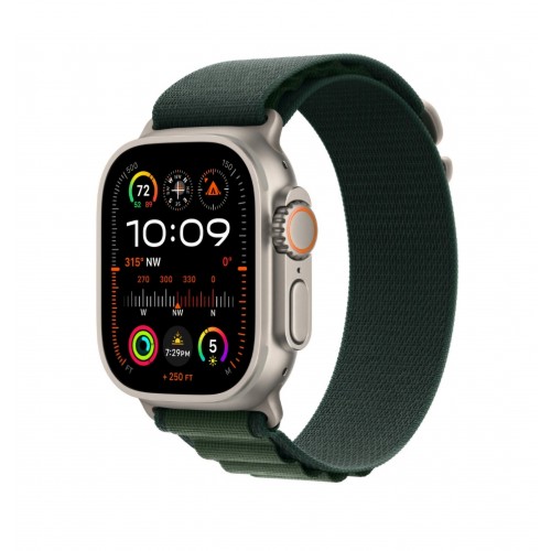 Curea smartwatch, THD, Alpine Loop, pentru Apple Watch Ultra2 49 mm, Apple Watch 46 mm seria 10, marime universala, catarama gri, Verde Padure