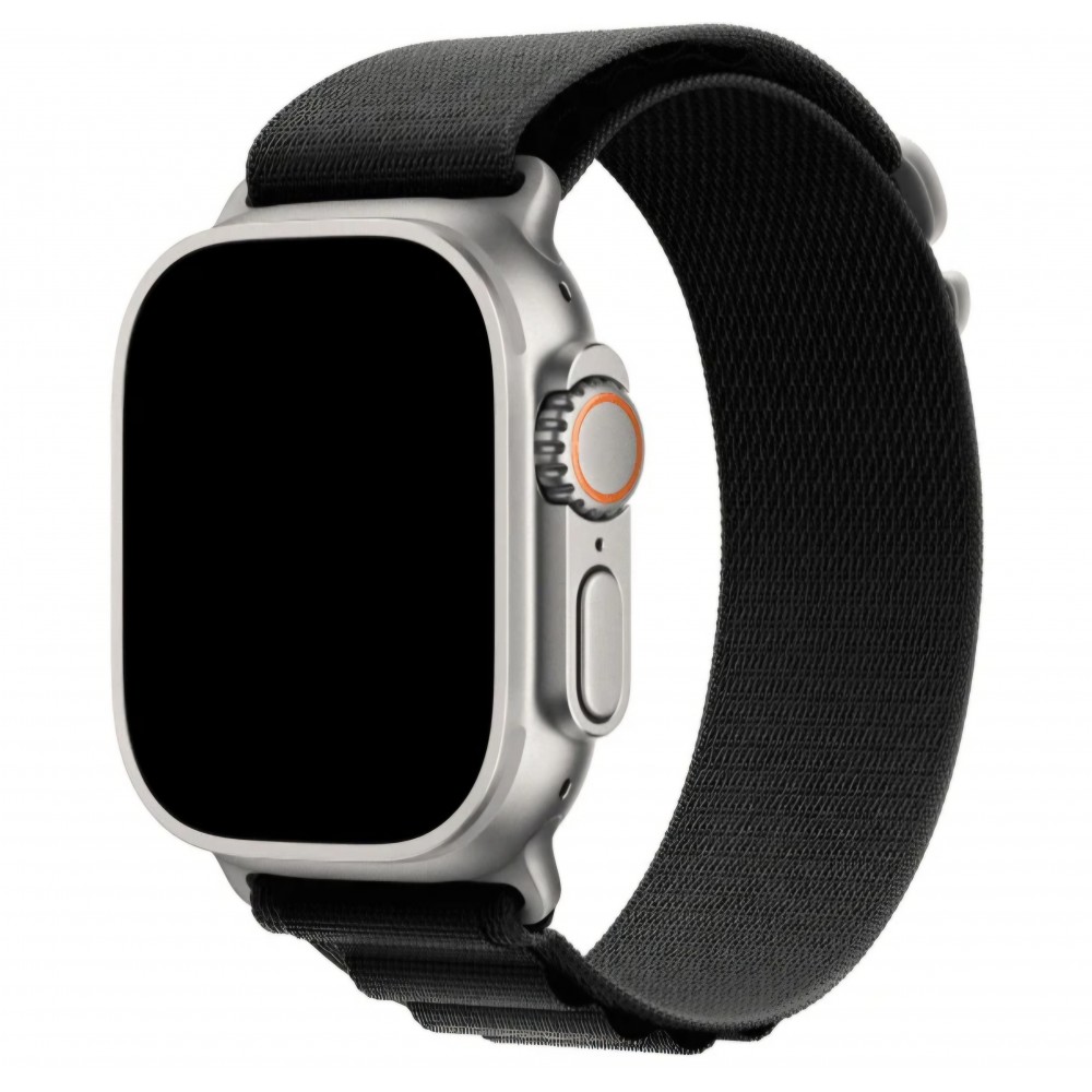 Curea smartwatch, THD, Alpine Loop, pentru Apple Watch Ultra2 49 mm, Apple Watch 46 mm seria 10, marime universala, catarama gri, Negru