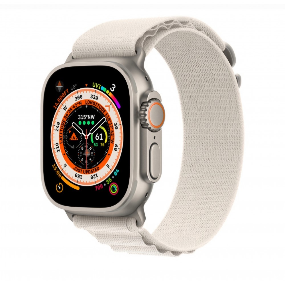 Curea smartwatch, THD, Alpine Loop, pentru Apple Watch Ultra2 49 mm, Apple Watch 46 mm seria 10, marime universala, catarama gri, Crem