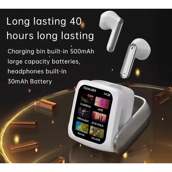 Casti wireless in-ear, Royaltenic T71, Bluetooth, display color cutie incarcare, albe