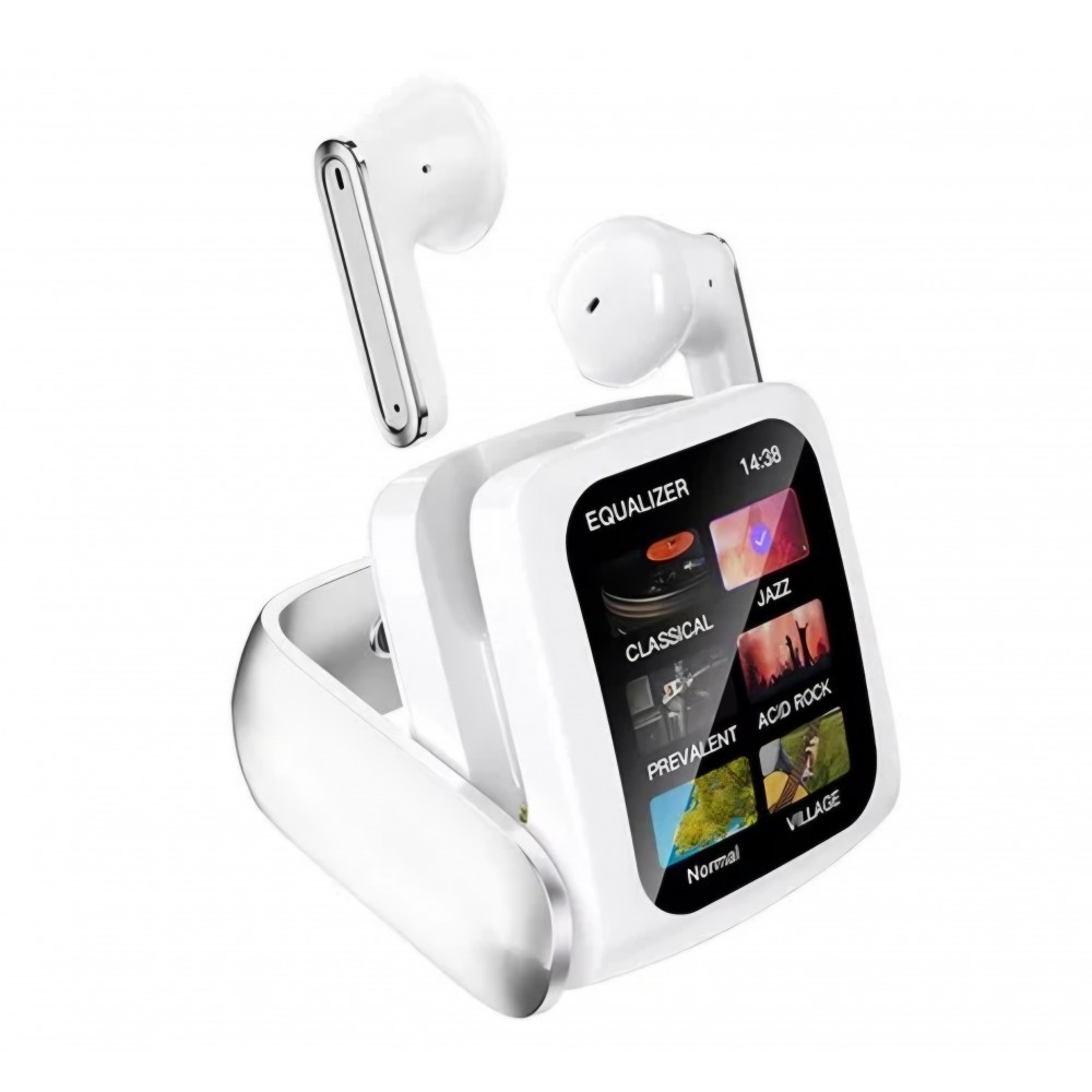 Casti wireless in-ear, Royaltenic T71, Bluetooth, display color cutie incarcare, albe