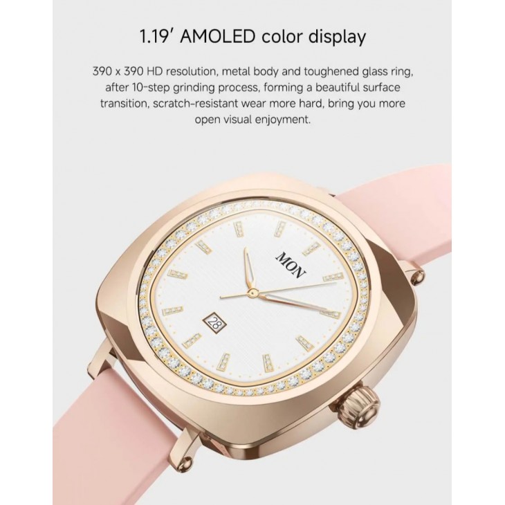 Ceas smartwatch pentru fete, VALDUS VL40 PRO, ecran 1.19 inch, auriu