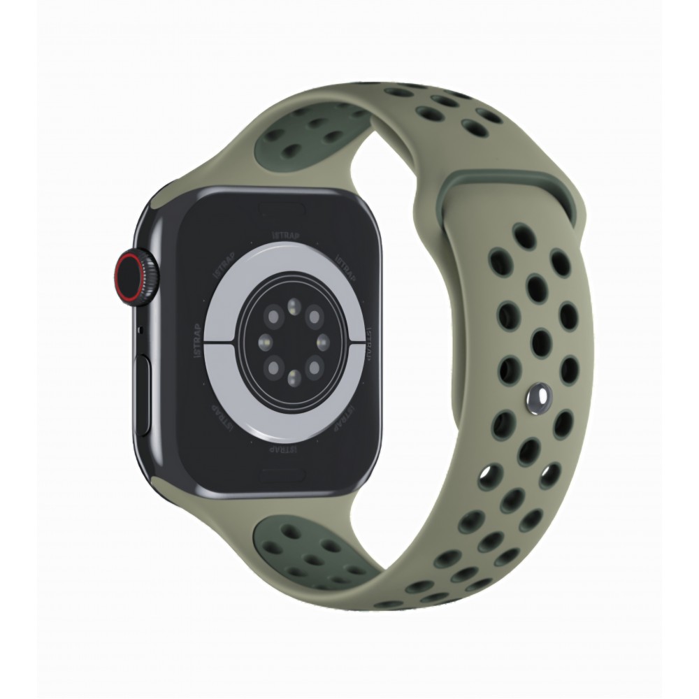 Curea sport olive cu orificii de ventilatie verzi pentru Apple Watch Nike 42/44/45/46 mm, marimea M/L, seriile 1,2,3,4,5,6,7,8,9,10