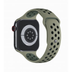 Curea sport olive cu orificii de ventilatie verzi pentru Apple Watch Nike 42/44/45/46 mm, marimea M/L, seriile 1,2,3,4,5,6,7,8,9,10