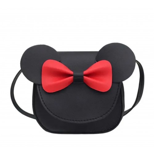 Geanta mini de umar, TAIKESEN, forma Mickey Mouse, neagra cu fundita rosie
