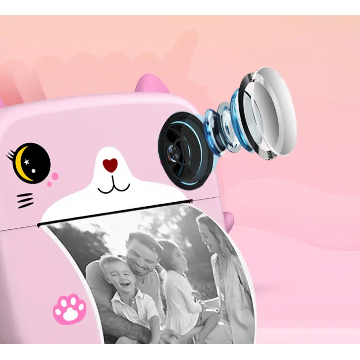 Camera foto-video digitala copii , THD Pixels A21, imprimanta termica, rezolutie foto 12 megapixeli, video FullHD 1080p, card memorie 32Gb, roz