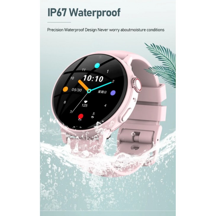 Ceas smartwatch copii, Valdus Y15, Nano SIM 4G, display rotund 1.44",functie telefon, apel video, GPS+LBS+WiFi, buton SOS, memorie 4GB, IP67, roz