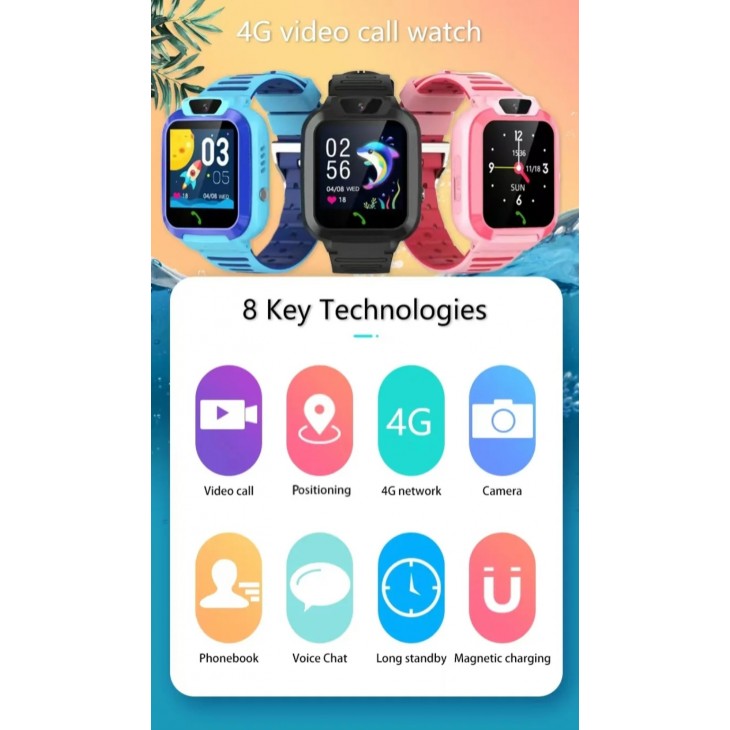Ceas smartwatch copii, Valdus W11, 4G, functie telefon, pozitionare WiFi+LBS, buton SOS, camera frontala HD, roz
