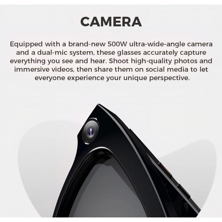 Ochelari smart cu camera video, Royaltenic M01, video FullHD, foto 5MP, traducere vocală AI, WiFi & Bluetooth