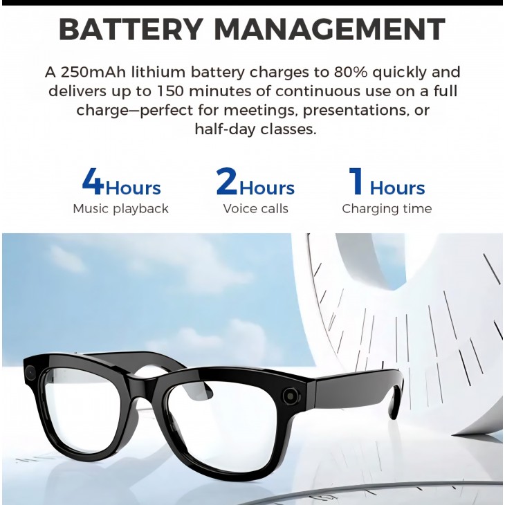 Ochelari smart cu camera video, Royaltenic M01, video FullHD, foto 5MP, traducere vocală AI, WiFi & Bluetooth