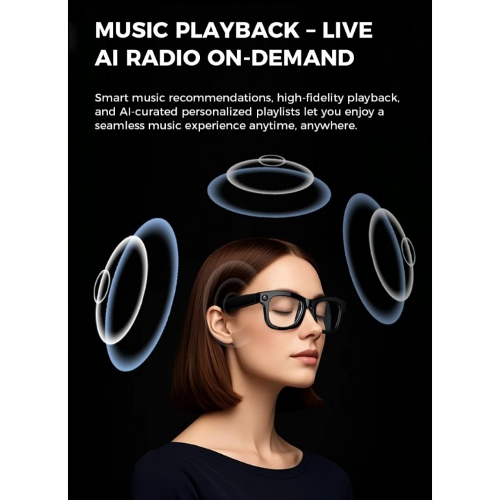 Ochelari smart cu camera video, Royaltenic M01, video FullHD, foto 5MP, traducere vocală AI, WiFi & Bluetooth