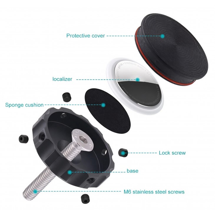 Suport ascuns, THD P-12,  pentru bicicletă compatibil Apple AirTag , montare surub pipa ghidon