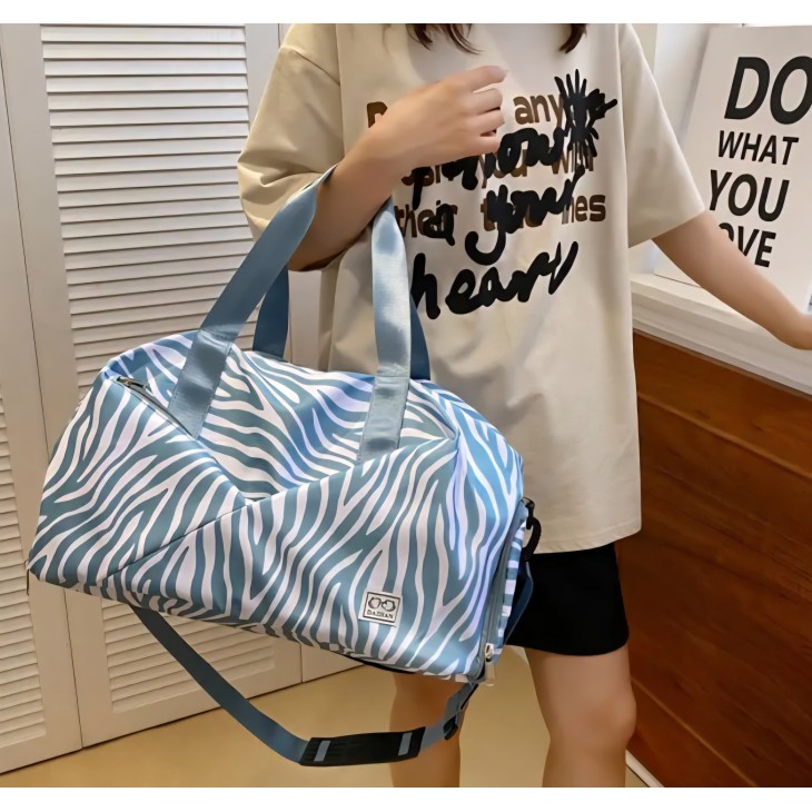 Geanta sport pentru sala, TAIKESEN M-05, impermeabila, model zebra, dimensiune 46x27x26 cm, Albastru