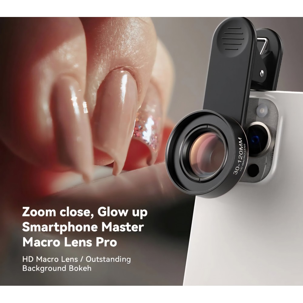Lentila macro profesionala, Apexel,120mm HD, clip prindere, nail artist, gene, makeup, compatibila iPhone 16,15,14,13, Samsung, Honor, Google Pixel
