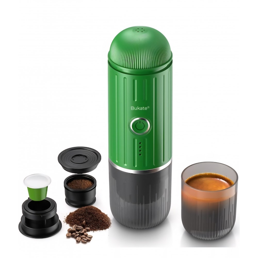 Espressor Manual si Portabil 2 in 1 - Aparat de Cafea pentru Capsule si Cafea Macinata - 19 Bari, Functie de Incalzire, Acumulator Reincarcabil – Ideal pentru Calatorii, Camping si Birou Bukate