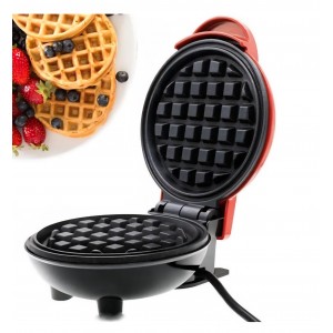 Mini Aparat de facut gofre si vafe, Bukate, Placi antiaderente, Indicator luminos, Rosu