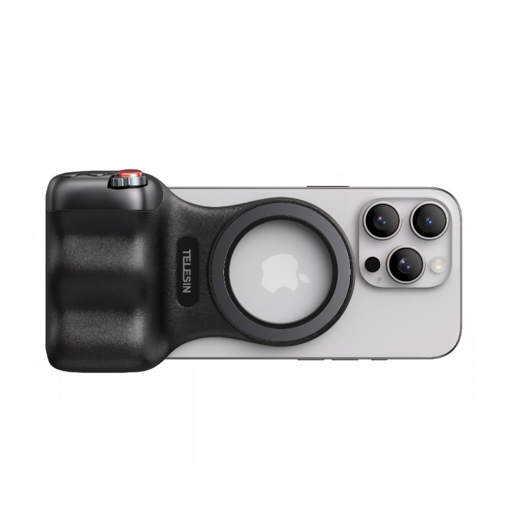 Grip magnetic inteligent, Telesin Fun Shot P1-MP-10, gen2, control zoom, telecomanda bluetooth, compatibil iPhone Air, 16, 15, 14, 13, 12, negru