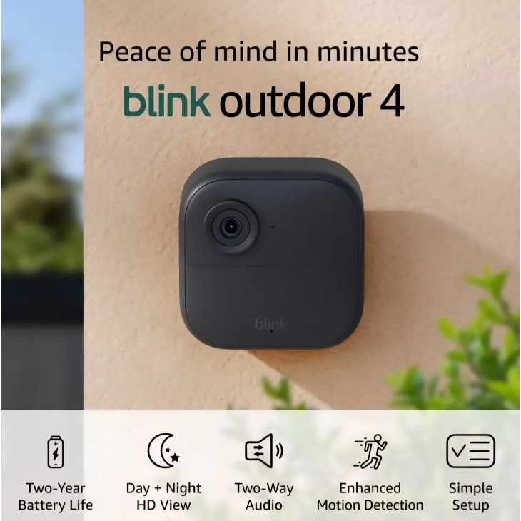 Camera de supraveghere wireless Blink Outdoor 4, rezolutie 1080p HD, viziune nocturna infrarosu, comunicare bidirectionala, autonomie pana la 2 ani, rezistenta la intemperii