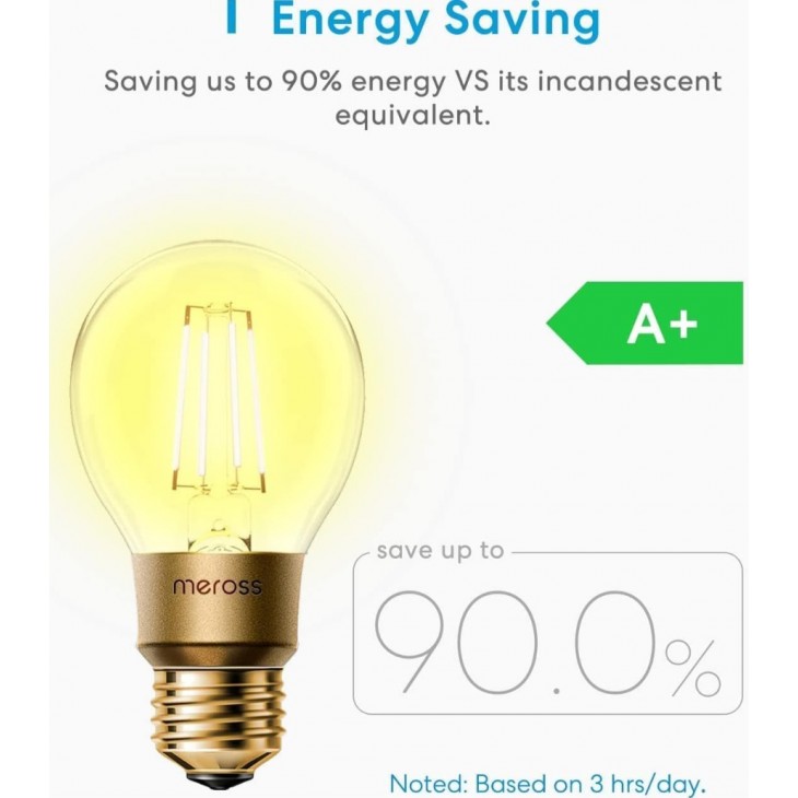 Set 2 Becuri Smart LED, Meross Smart Edison E27, vintage, control prin Apple HomeKit, Alexa, Google Home si SmartThings, reglabile, clasa de consum A
